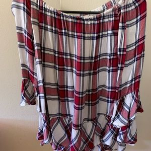 Plaid off the shoulder blouse